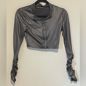 Mass mode Stylish Charcoal Long Sleeve Crop Top